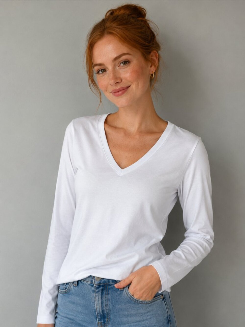 Madewell White Compact 1X1 Long Sleeve V-neck Tee L NWT